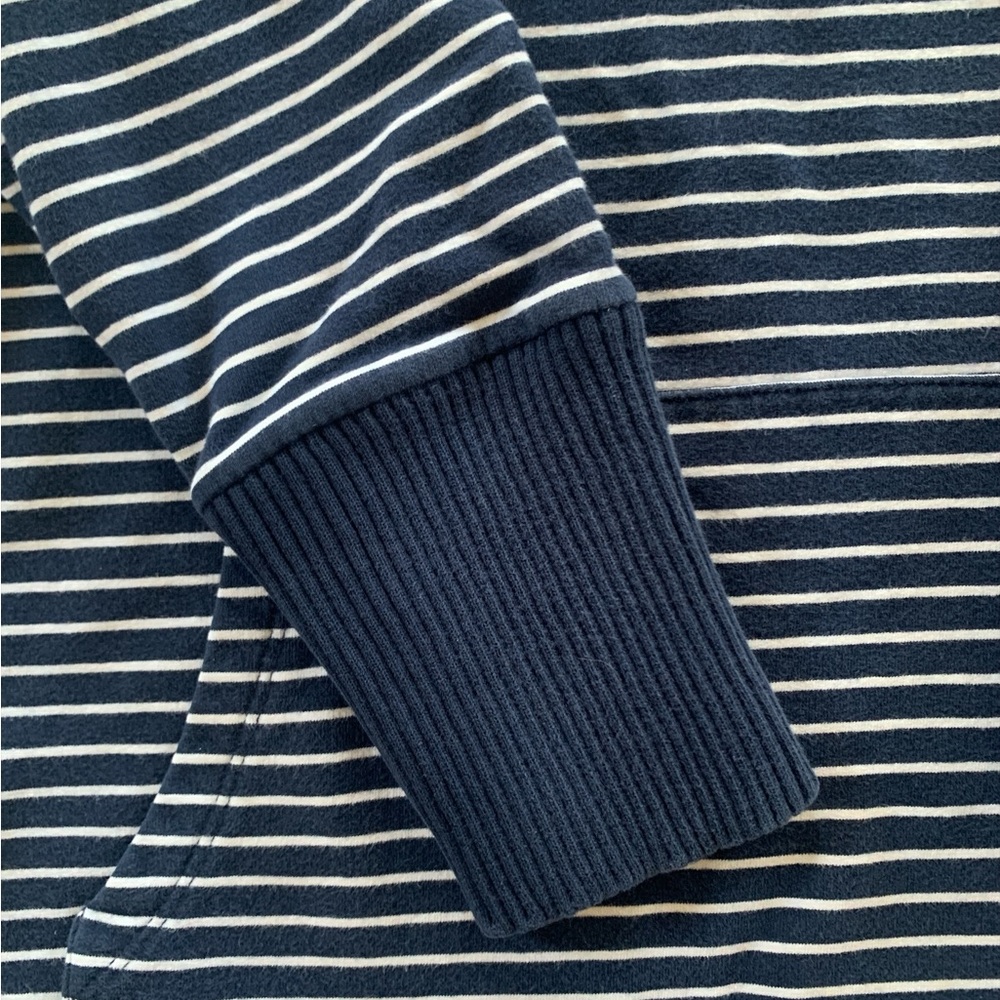 Talbots Navy Stripe Knit Top Small Coastal Grandma Ribbed Trim Pocket Preppy - Picture 3 of 6